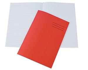 Exercise Books, A4, 80 Pages, Pack of 50, Ruled 8mm Feint with Plain Page, Red Covers