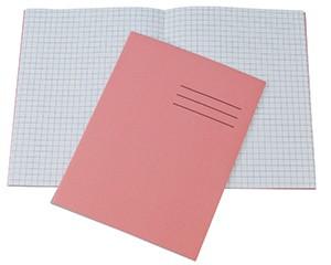Exercise Books, 229x178mm, 80 Pages, Pack of  100, Ruled 7mm Squared, Salmon Covers
