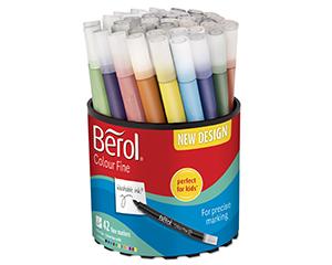 Berol Cololur Fine Pens, Tub of 42, Assorted Colours