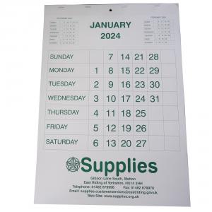 ERYC WALL CALENDAR **2024** 100GSM GREEN ON WHITE. 160GSM BACKING CARD