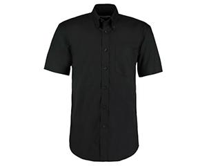 Short Sleeve Button-Down Shirt, Black, 17.5"