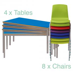 Classroom Packs, 4 Fully Welded Tables (1200x600x640mm), 8 NP Chairs Package