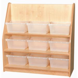 1 METRE HIGH BOOKCASE 9 TRAYS, MAPLE FINISH 1000x900x370MM 