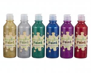 Bio Glitter Paint, Assorted Colours, Pack of 6