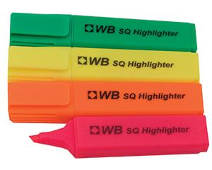 Highlighter Pens, Pack of 4, Assorted Colours