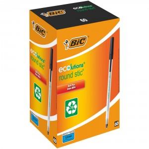 BIC ECOLUTIONS ROUND BLACK STIC BALLPOINT PENS PACK OF 60