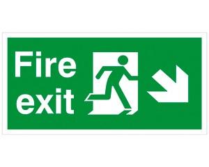 Fire Exit Sign, Man To Right and Pointing to Lower Left, Self Adhesive