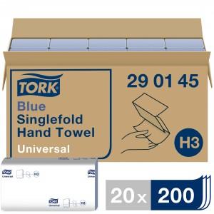 Hand Towels, Tork Singlefold, 1 Ply, Blue, Pack of 4000
