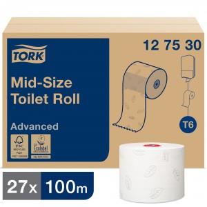 Tork Mid-Size Toilet Roll, White, 100m, Pack of 27