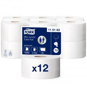 Tork Mini Jumbo Toilet Roll Universal, 1 Ply, Case of 12, 350m Rolls
