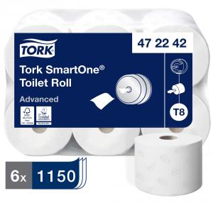 Toilet Rolls, Tork SmartOne, 2 Ply, White, 1150 sheets, Pack of 6