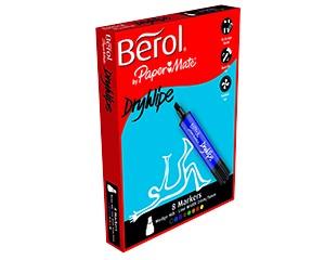 Berol Drywipe Markers, Chisel Tip, Pack of 8, Assorted Colours