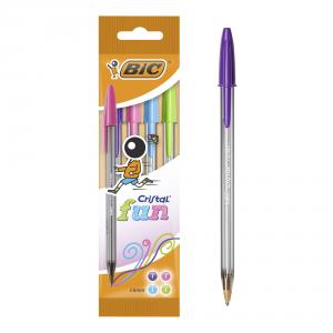 BiC Cristal Ballpoint Pens, Large, Pack of 4, Assorted Colours