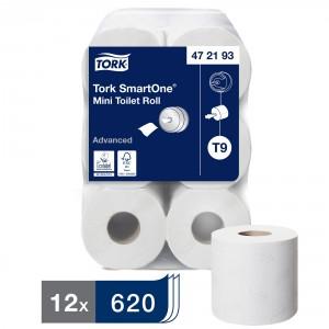 Toilet Rolls, Tork SmartOne Mini, 2 ply, White, 620 sheets, Pack of 12