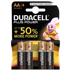 Duracell Plus Alkaline Batteries, Pack of 4, AA