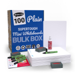 Show-me A4 Supertough Plain Mini Whiteboards, Bulk Box, 100 Setsabc