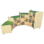 KUBBYCLASS JUNIOR CURVED BOOKCASES-SET Q, MAPLE EDGE 1x750H, 1000H, 1250H, 1500Habc