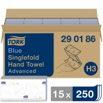 Hand Towels, Tork Singlefold, 2 Ply, Blue, Pack of 3750