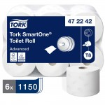 Toilet Rolls, Tork SmartOne, 2 Ply, White, 1150 sheets, Pack of 6abc