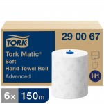 Hand Towel Roll, Tork Matic Soft, 2 ply, white, 150m, Pack of 6