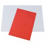 Exercise Books, A4, 80 Pages, Pack of 50, Ruled 8mm Feint and Margin, Red Covers