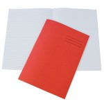 Exercise Books, A4, 80 Pages, Pack of 50, Ruled 8mm Feint with Plain Page, Red Coversabc