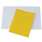 Exercise Books, 229x178mm, 80 Pages, Pack of 100, Ruled 8mm Feint and Margin, Yellow Coversabc