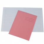 Exercise Books, 229x178mm, 80 Pages, Pack of 100, Ruled 8mm Feint and Margin, Salmon Coversabc