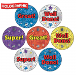 Holographic Stickers, 20mm, Pack of 35abc