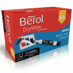Berol Drywipe Markers, Round Tip, Pack of 12, Blackabc