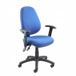 High Back Operator Chair with Black Adjustable Arms, Blueabc