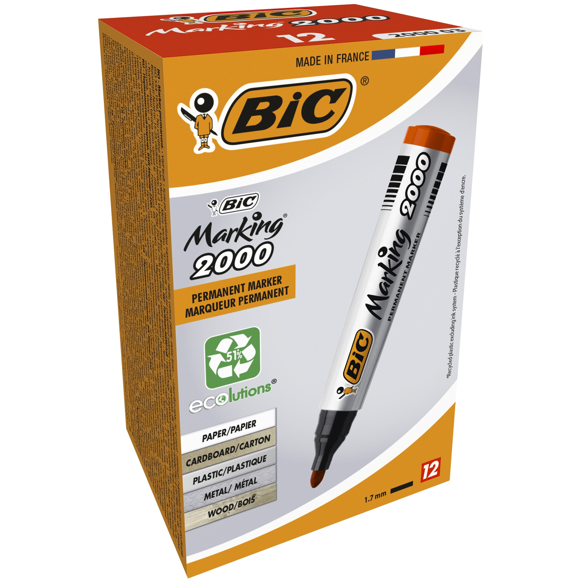 BiC 2000 Marker Pen, Permanent, Bullet Tip, Red - Supplies East Riding