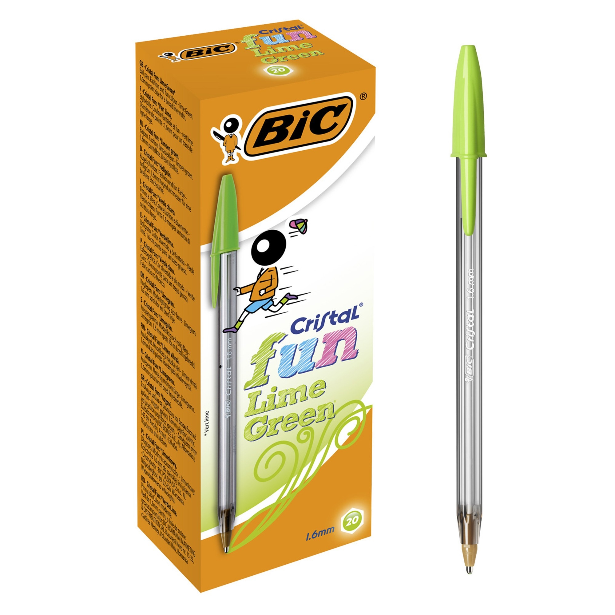 BiC Cristal Fun, Pack of 20, Lime Green - Supplies East Riding